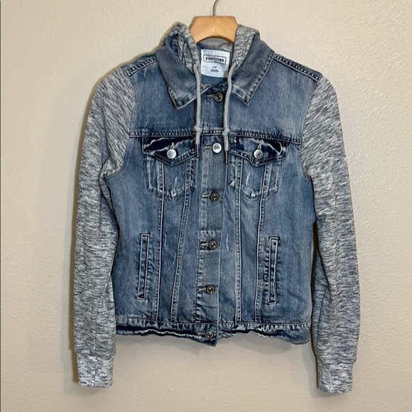 Eighty Two Denim & Knit Hooded Jean Jacket - Picture 1 of 11